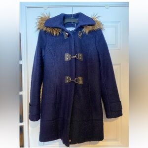 Calvin Klein Blue Faux Fur removable hood coat Size 2